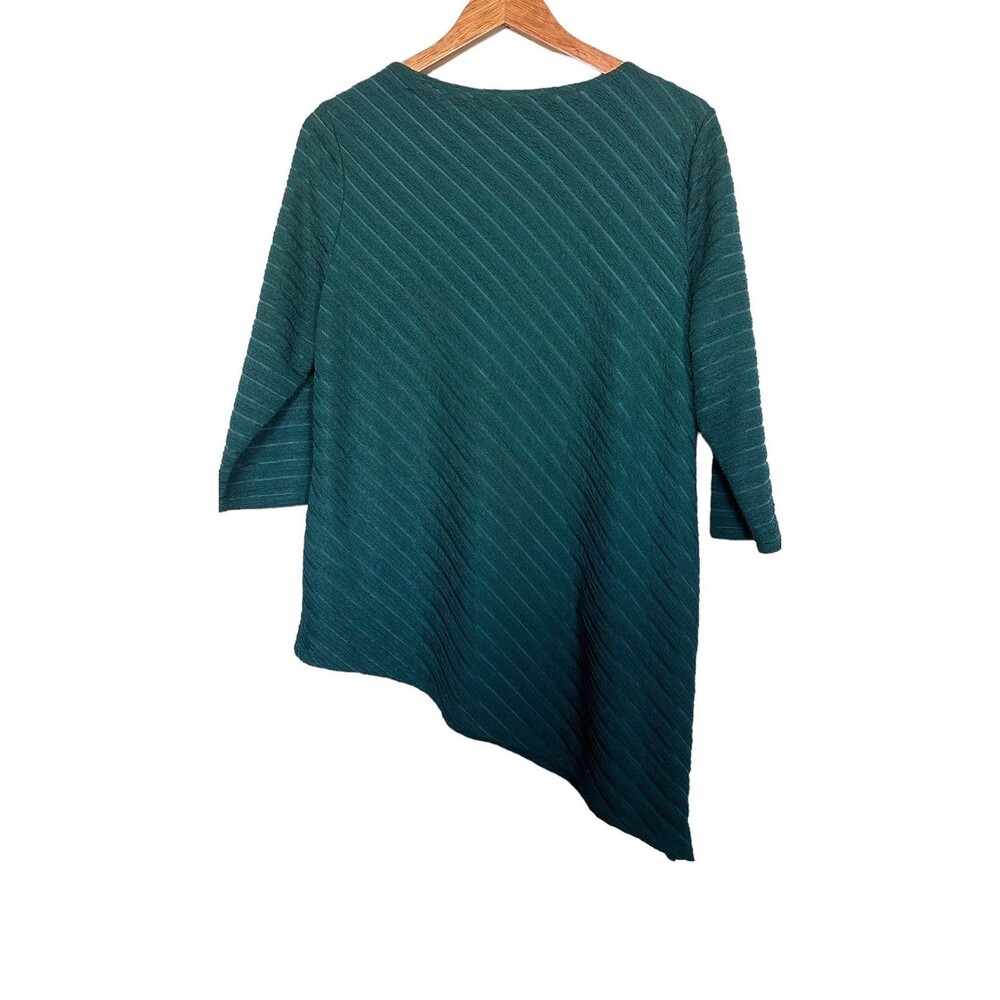 Chico’s Travelers Collection Women’s Sz 2(L) Green Asymmetrical 3/4 Sleeve Top - Picture 3 of 5